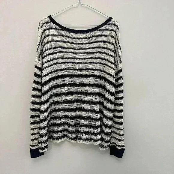 Free People Judy  Punk Loose Knit Oversized Striped Boho Sweater Navy Women's XS - Picture 10 of 11